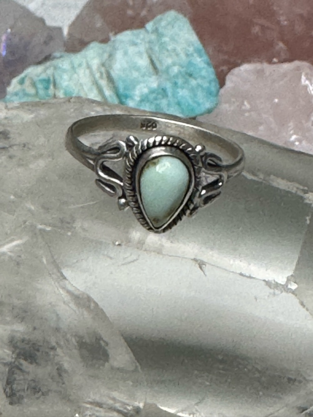 Sonoran Palomino Variscite Sterling Silver Teardrop stacker ring - Size 7.5